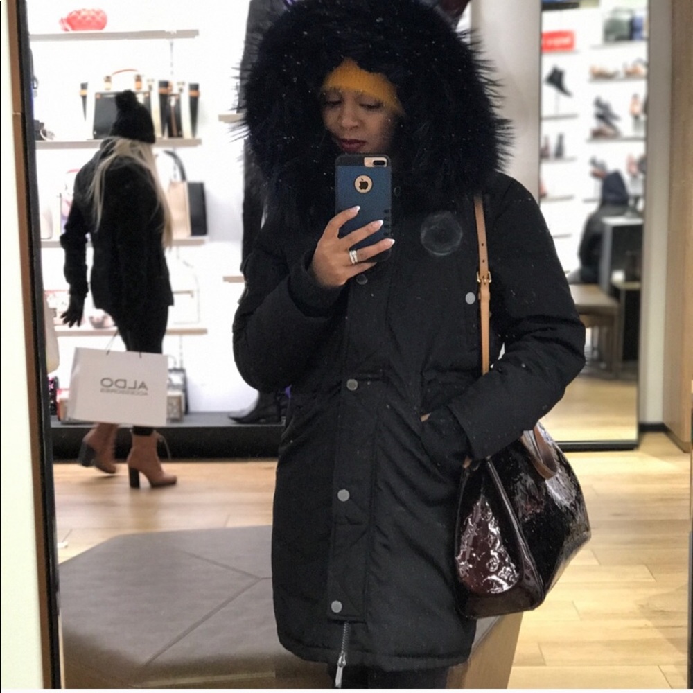 BCBG Goose Down Blue Fur Hood Coat